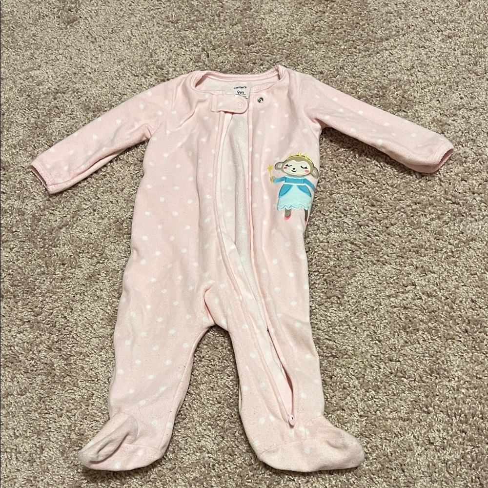 Carter's 9M Pink and White Polka Dot Footie